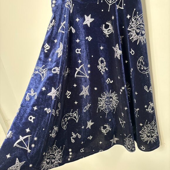 Modcloth x Collectif Zodiac Velvet Skater Whimsigoth Dress Navy Sz XXXS New - Picture 3 of 15
